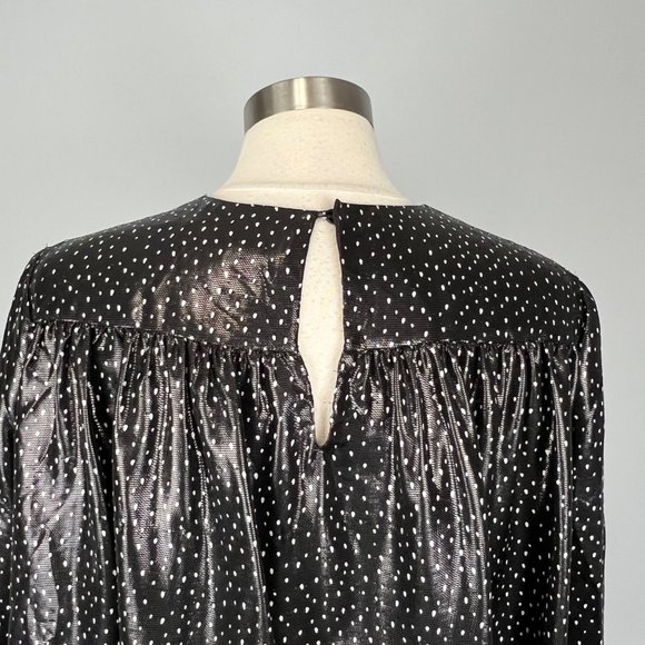 Diane von Furstenberg Womens Black Polka Dot Blouse Coated Silk Blend size 8 - Picture 9 of 12